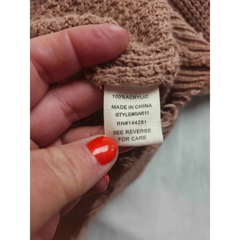 Moon & Madison Sweater Womens Medium Brown Knit Crop Pullover Long Sleeve Fringe - Picture 5 of 7